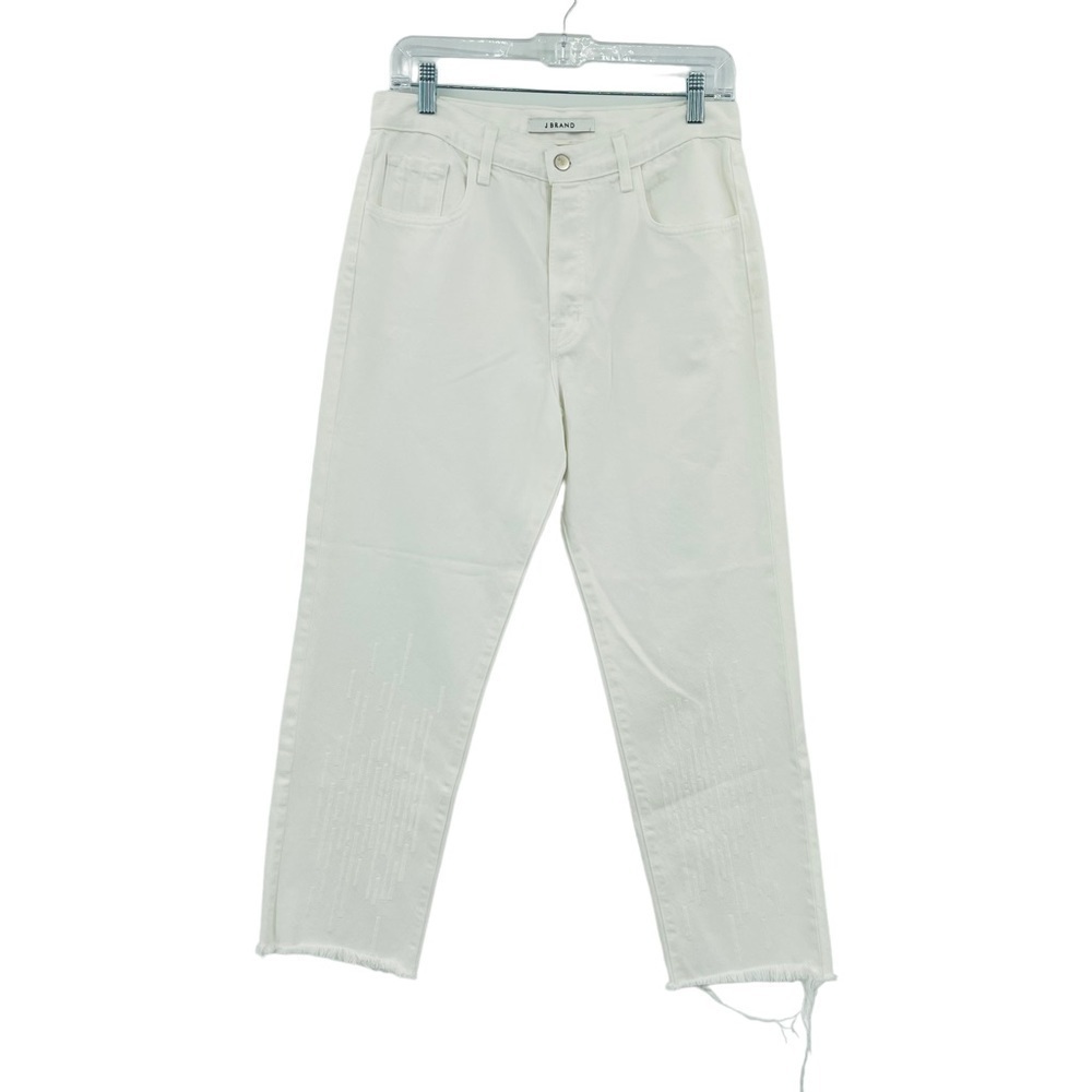 J Brand‎ Wynne high rise straight leg crop white cipher distressing  size 28